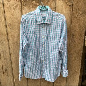 Robert Graham Shirt Mens 17 43 Purple Teal checkered Button Up Long Sleeve